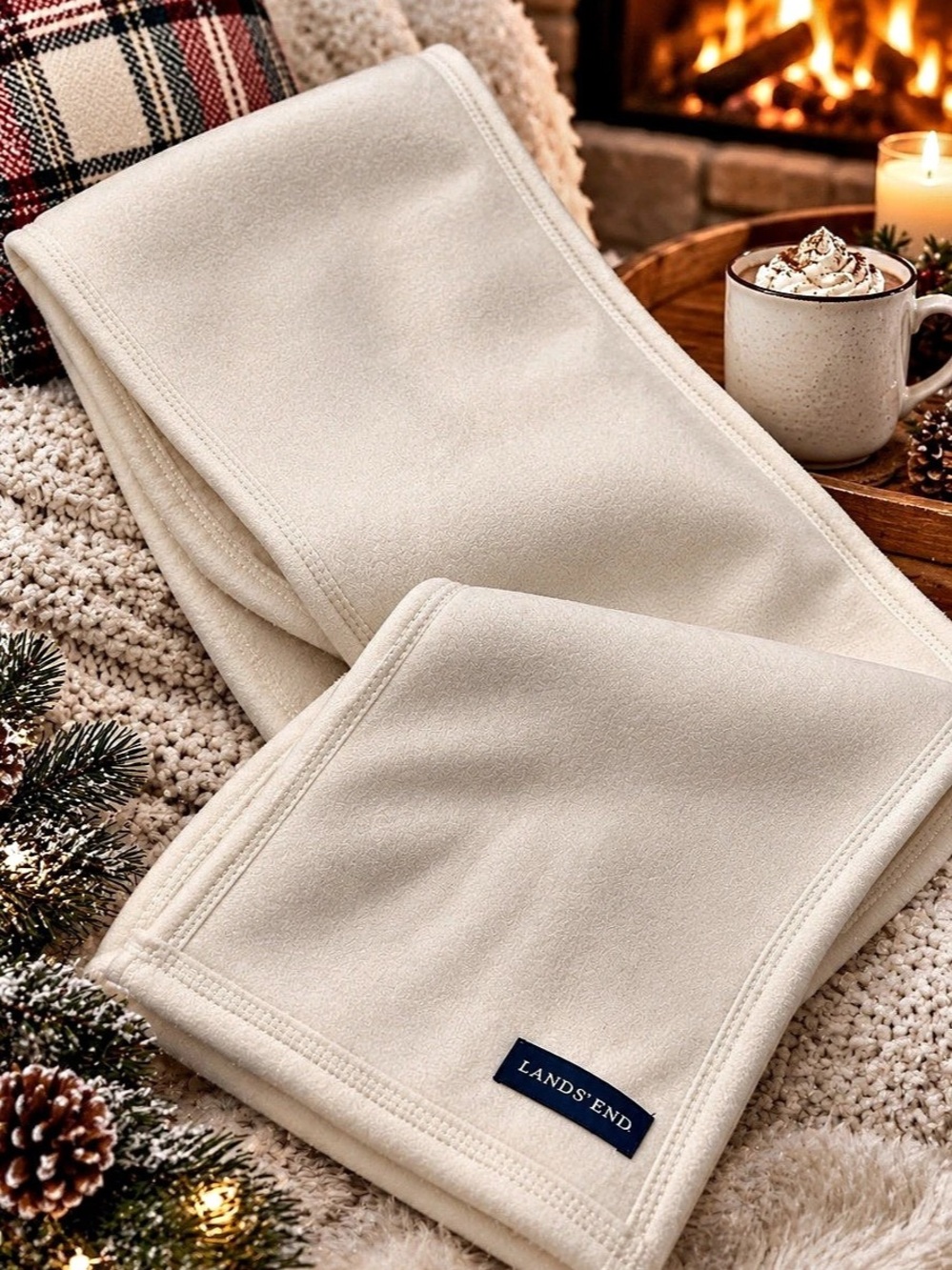 LANDS' END Anyweather Fleece Scarf - Cream